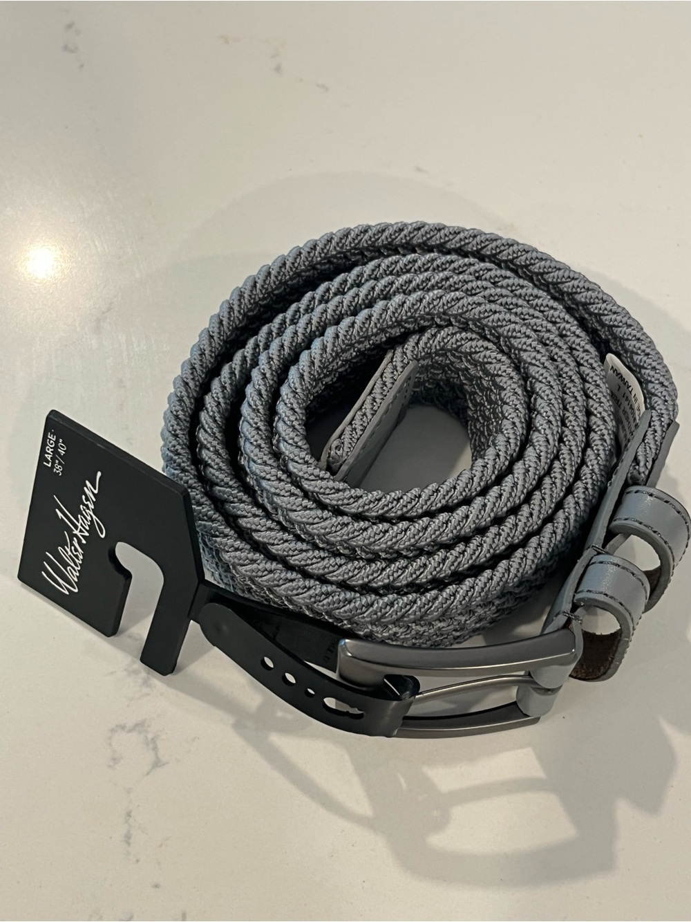 Walter Hagen Braided Grey Men’s Belt with Polished Buckle Size 38-40 Size L ⛳️
